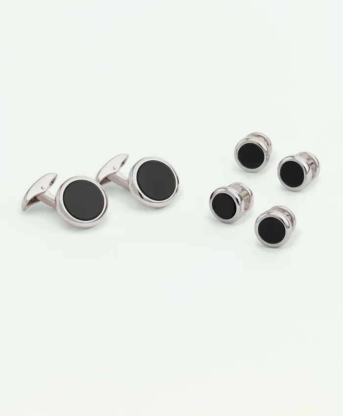 Men Onyx Stud Set Silver Brooks Brothers Shirt Accessories