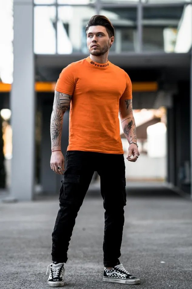 Men Orange TShirt With Brentiny Collar Orange Brentiny Paris TShirts