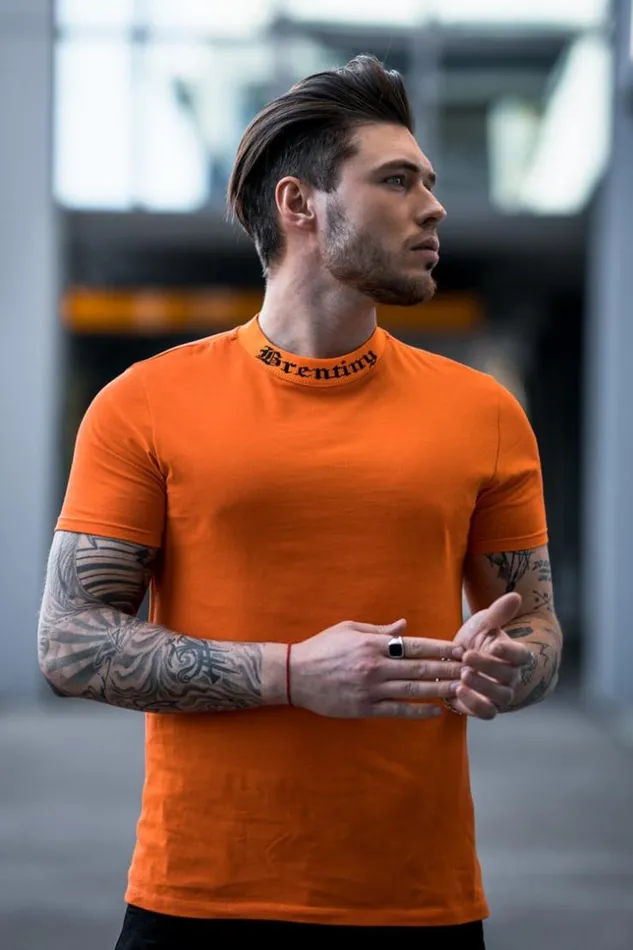 Men Orange TShirt With Brentiny Collar Orange Brentiny Paris TShirts