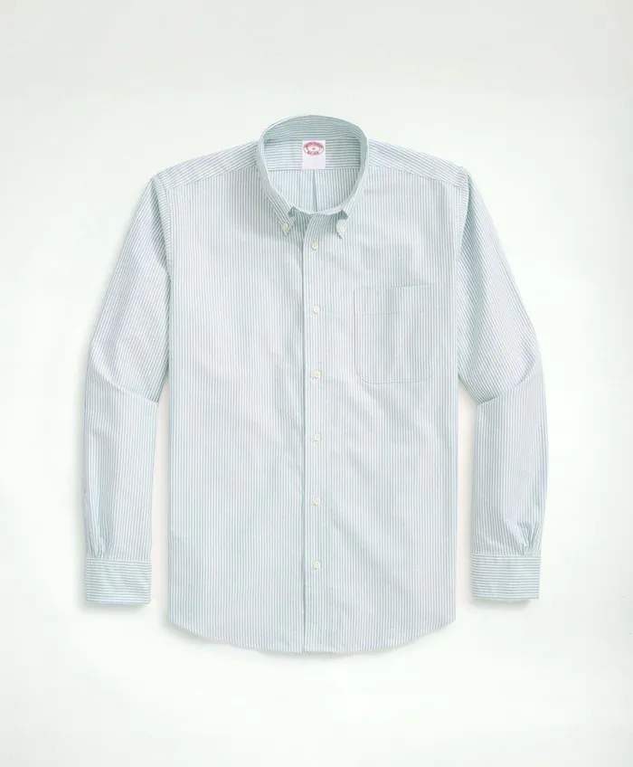 Men Original Polo ButtonDown Striped Oxford Shirt Green Brooks Brothers Sport Shirts