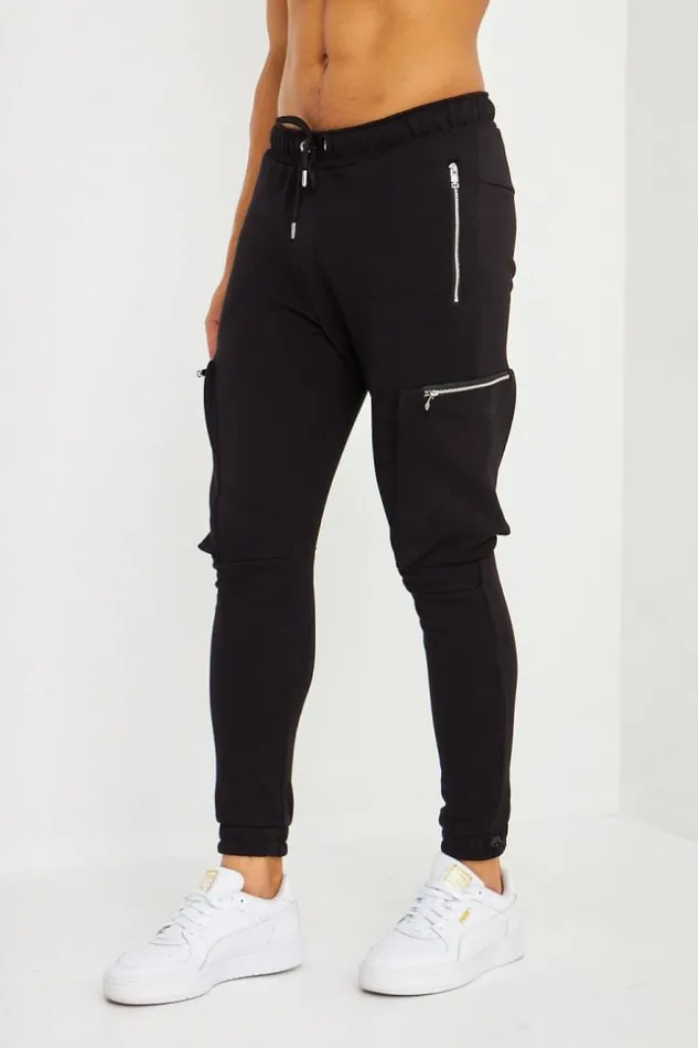 Men Pantalon De Jogging Noir Poches Cargo Black Brentiny Paris Jogging Bottoms