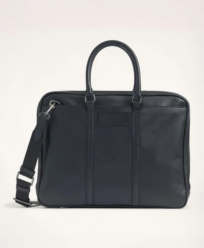 Men Pebbled Leather Briefcase Black Brooks Brothers Bags and Leather Goods