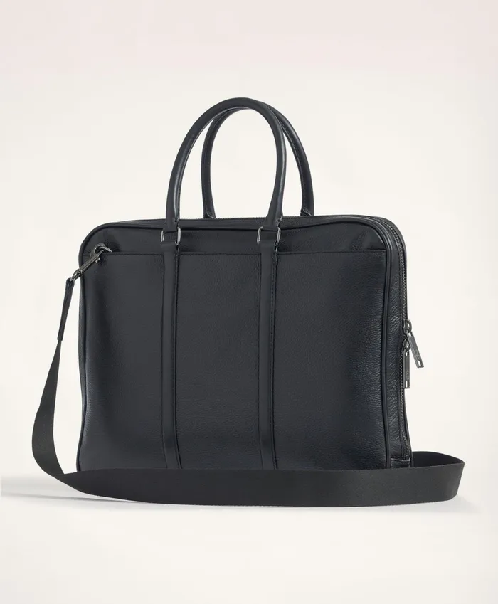 Men Pebbled Leather Briefcase Black Brooks Brothers Bags and Leather Goods