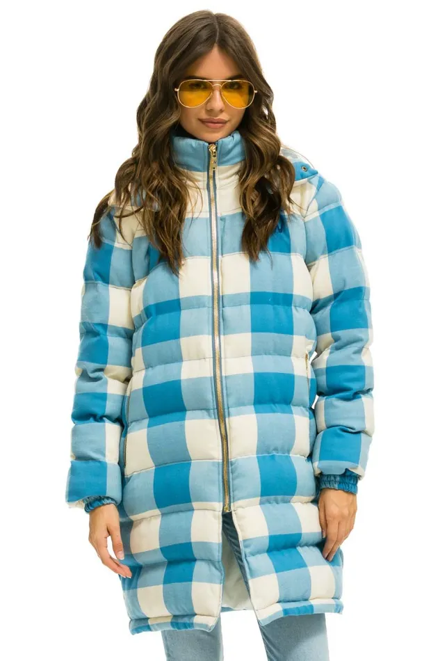 Men PLAID UNISEX LONG TREKKER JACKET 8211 SKY PLAID Aviator Nation Outerwear Men PLAID UNISEX LONG TREKKER JACKET 8211 SKY PLAID Aviator Nation Outerwear