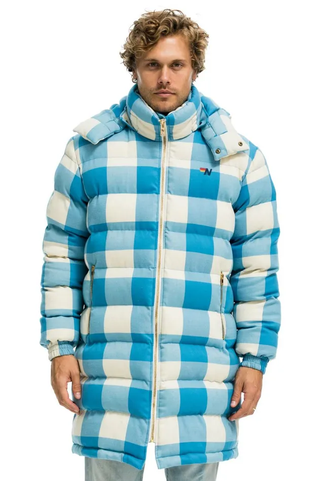 Men PLAID UNISEX LONG TREKKER JACKET 8211 SKY PLAID Aviator Nation Outerwear Men PLAID UNISEX LONG TREKKER JACKET 8211 SKY PLAID Aviator Nation Outerwear
