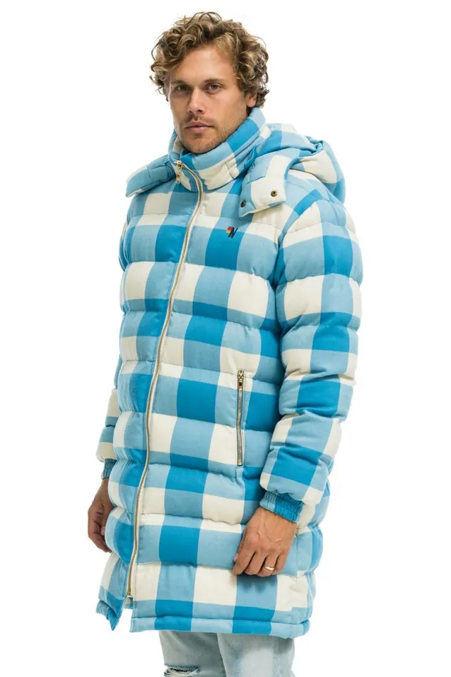 Men PLAID UNISEX LONG TREKKER JACKET 8211 SKY PLAID Aviator Nation Outerwear Men PLAID UNISEX LONG TREKKER JACKET 8211 SKY PLAID Aviator Nation Outerwear