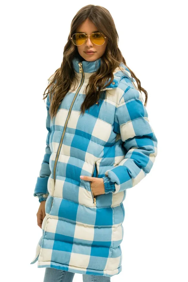 Men PLAID UNISEX LONG TREKKER JACKET 8211 SKY PLAID Aviator Nation Outerwear Men PLAID UNISEX LONG TREKKER JACKET 8211 SKY PLAID Aviator Nation Outerwear