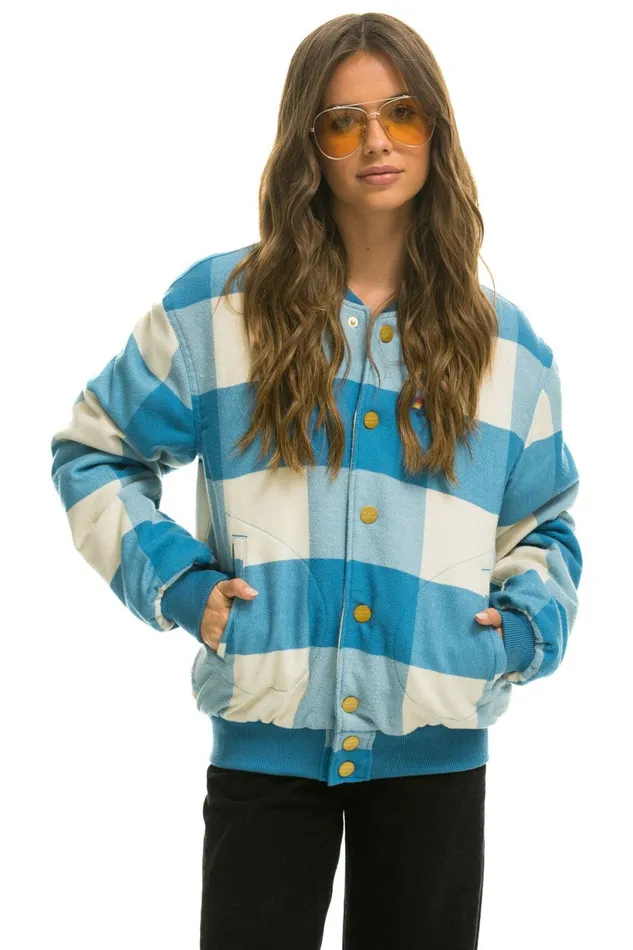 Men PLAID UNISEX VARSITY JACKET 8211 SKY PLAID Aviator Nation Outerwear