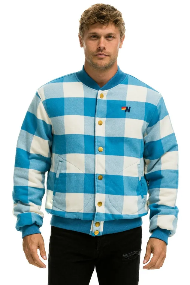 Men PLAID UNISEX VARSITY JACKET 8211 SKY PLAID Aviator Nation Outerwear Men PLAID UNISEX VARSITY JACKET 8211 SKY PLAID Aviator Nation Outerwear