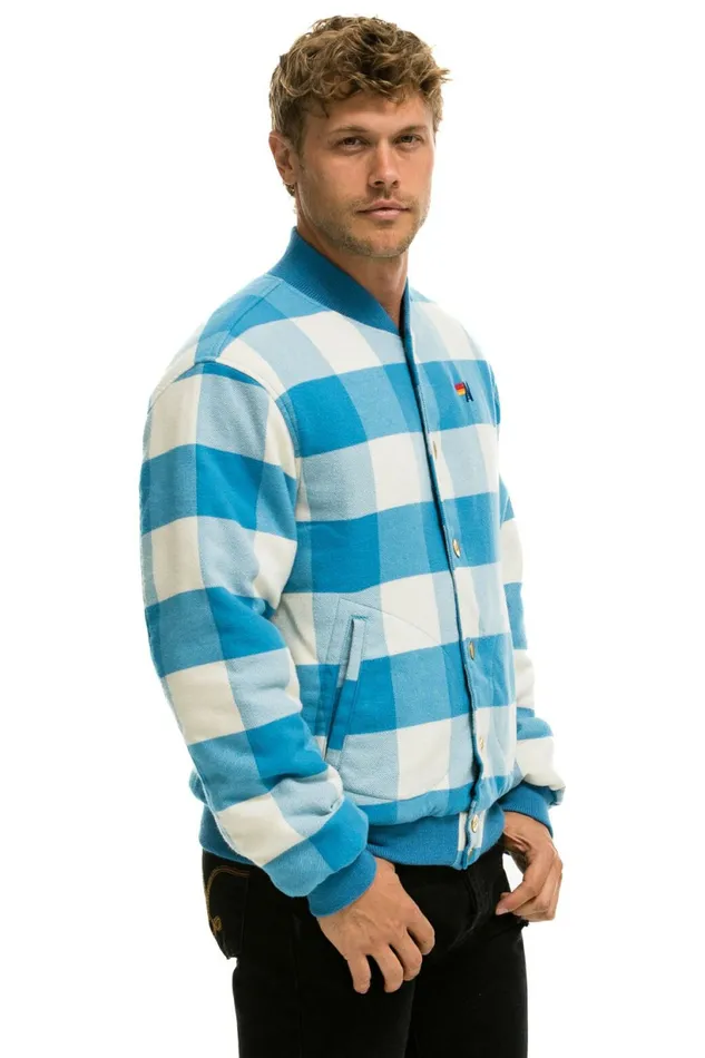 Men PLAID UNISEX VARSITY JACKET 8211 SKY PLAID Aviator Nation Outerwear Men PLAID UNISEX VARSITY JACKET 8211 SKY PLAID Aviator Nation Outerwear