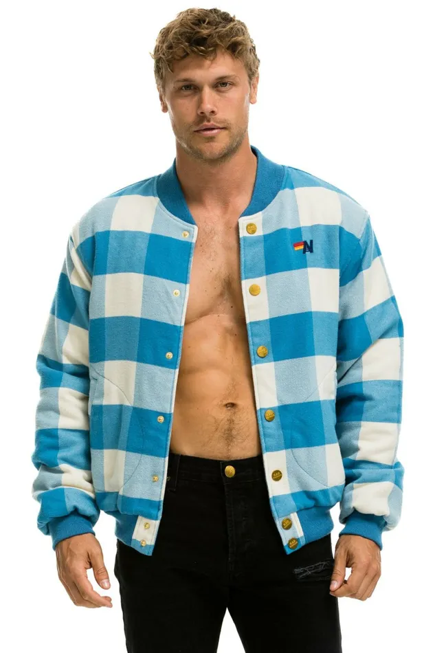 Men PLAID UNISEX VARSITY JACKET 8211 SKY PLAID Aviator Nation Outerwear Men PLAID UNISEX VARSITY JACKET 8211 SKY PLAID Aviator Nation Outerwear