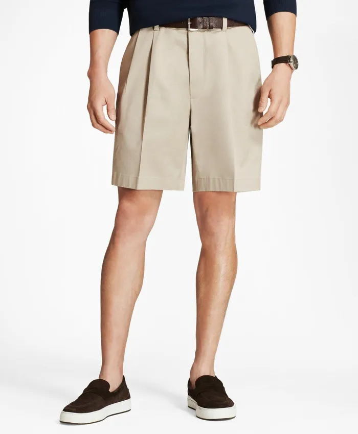 Men Pleat Front Stretch Advantage Chino Shorts Khaki Brooks Brothers Shorts and Swimwear