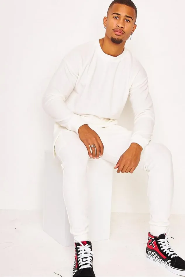 Men Polar Fleece Joggers In White White Brentiny Paris Jogging Bottoms