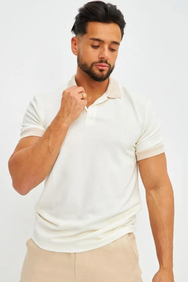 Men Polo Blanc Cass Dtails Beige White Brentiny Paris Polo Shirts