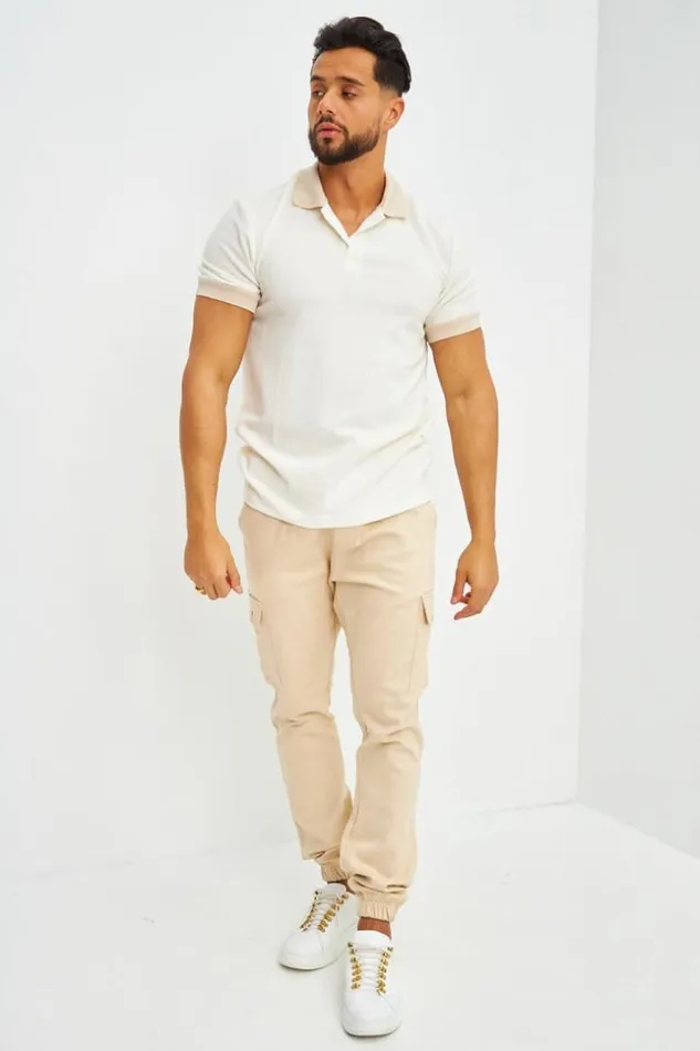 Men Polo Blanc Cass Dtails Beige White Brentiny Paris Polo Shirts