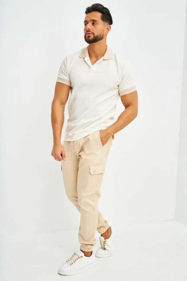 Men Polo Blanc Cass Dtails Beige White Brentiny Paris Polo Shirts