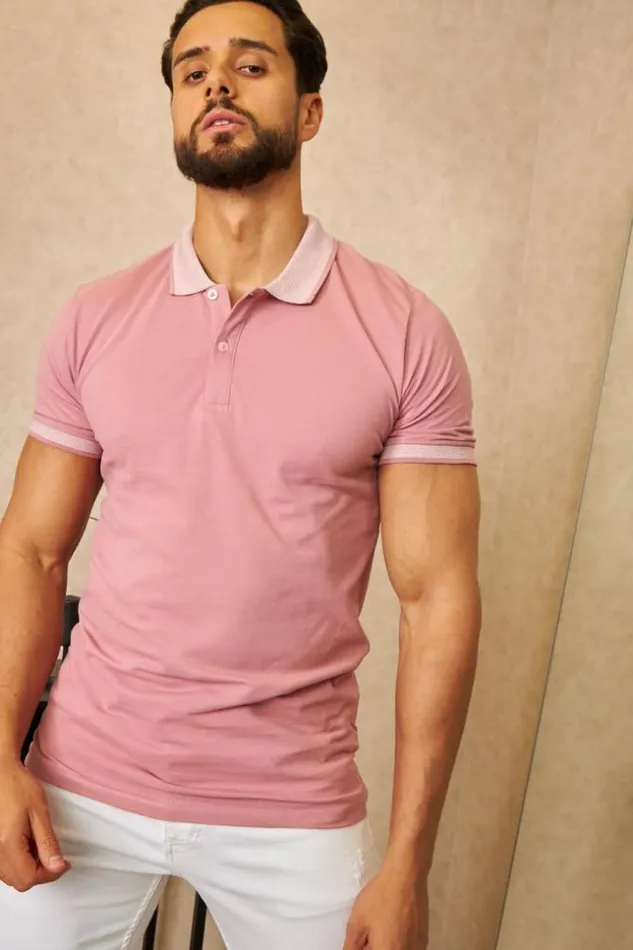 Men Polo Rose Col Mao Rayures Pink Brentiny Paris Polo Shirts