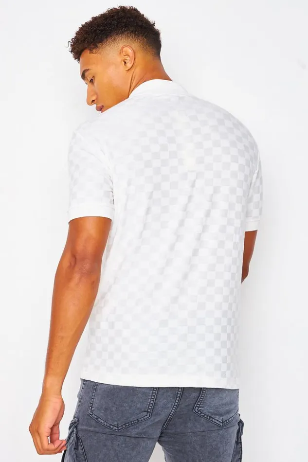 Men Polo TShirt In White With Checkerboard Print White Brentiny Paris Polo Shirts