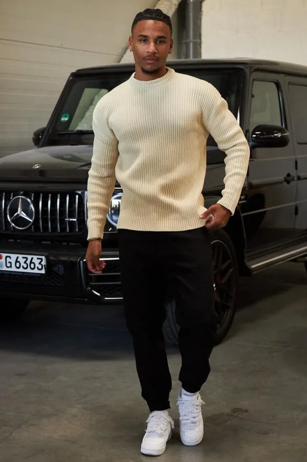 Men Pull Beige En Maille Col Rond Beige Brentiny Paris Sweatshirts and Pullovers Men Pull Beige En Maille Col Rond Beige Brentiny Paris Sweatshirts and Pullovers