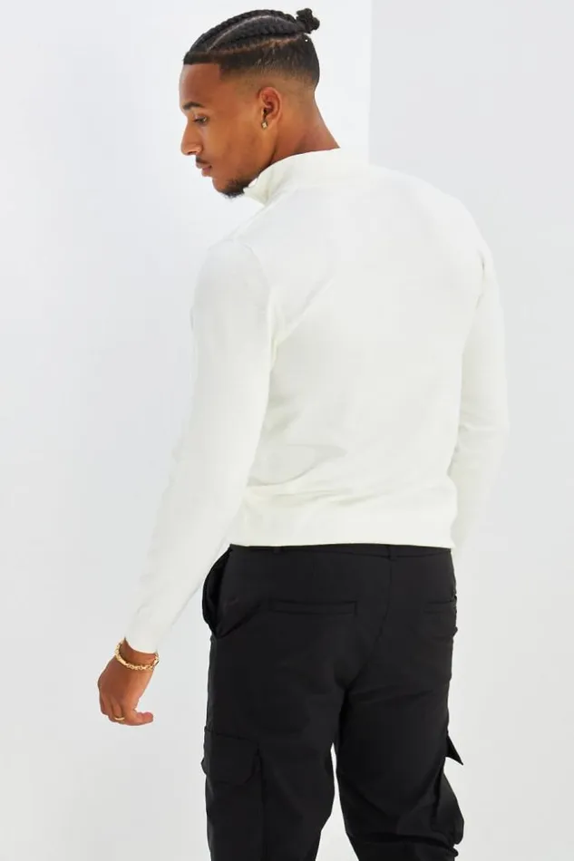 Men Pull Blanc Col Zipp White Brentiny Paris Sweatshirts and Pullovers