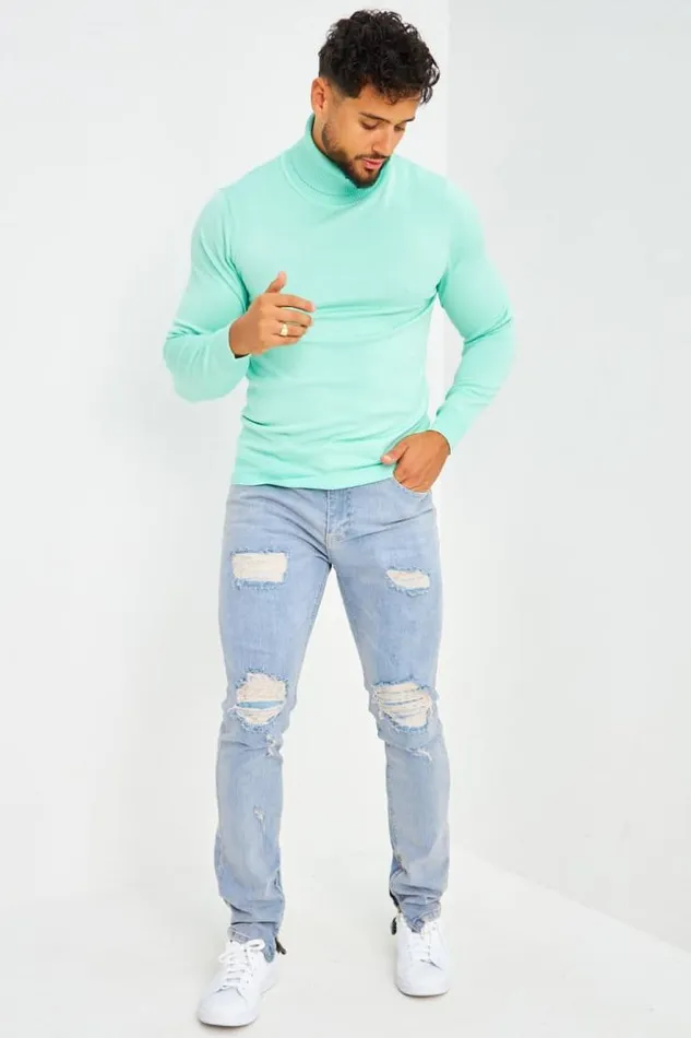 Men Pull Col Roul Vert D039eau Uni Vertclair Brentiny Paris Sweatshirts and Pullovers