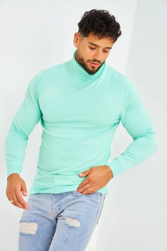 Men Pull Col Roul Vert D039eau Uni Vertclair Brentiny Paris Sweatshirts and Pullovers