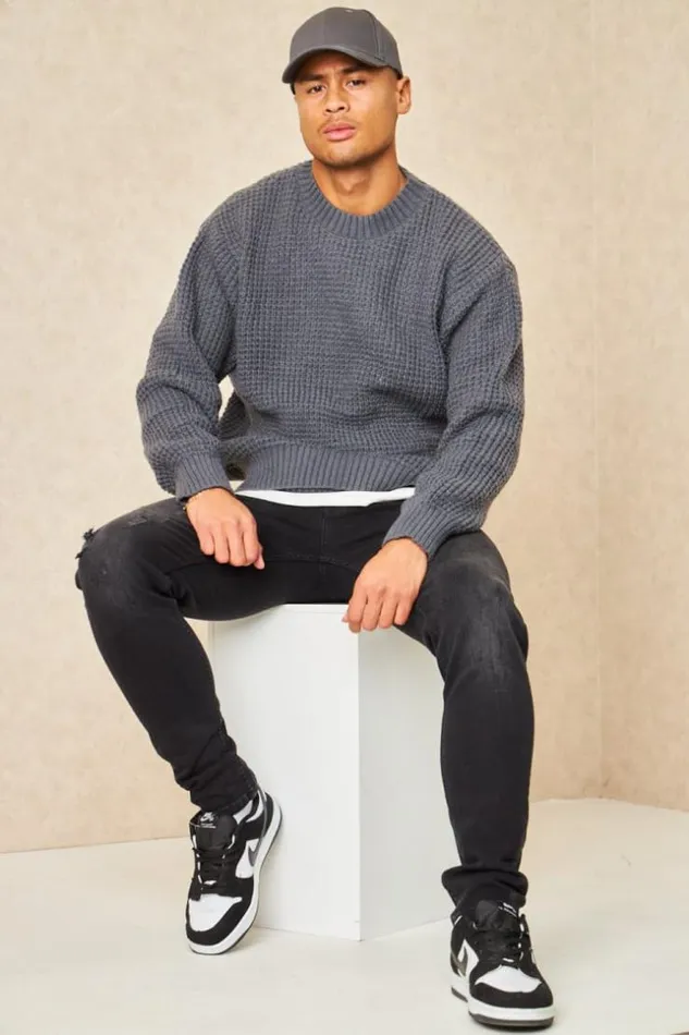 Men Pull Gris Col Rond Aspect Crochet Grey Brentiny Paris Sweatshirts and Pullovers Men Pull Gris Col Rond Aspect Crochet Grey Brentiny Paris Sweatshirts and Pullovers