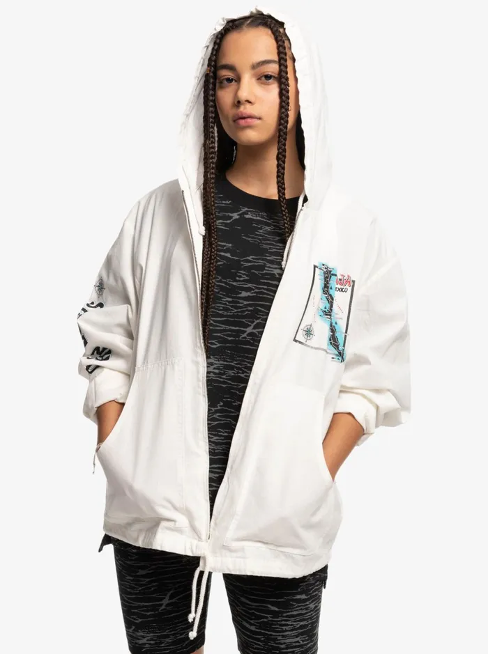 Men Quiksilver Jackets Quiksilver X Stranger Things The Baja Lightweight Jacket White Men Quiksilver Jackets Quiksilver X Stranger Things The Baja Lightweight Jacket White