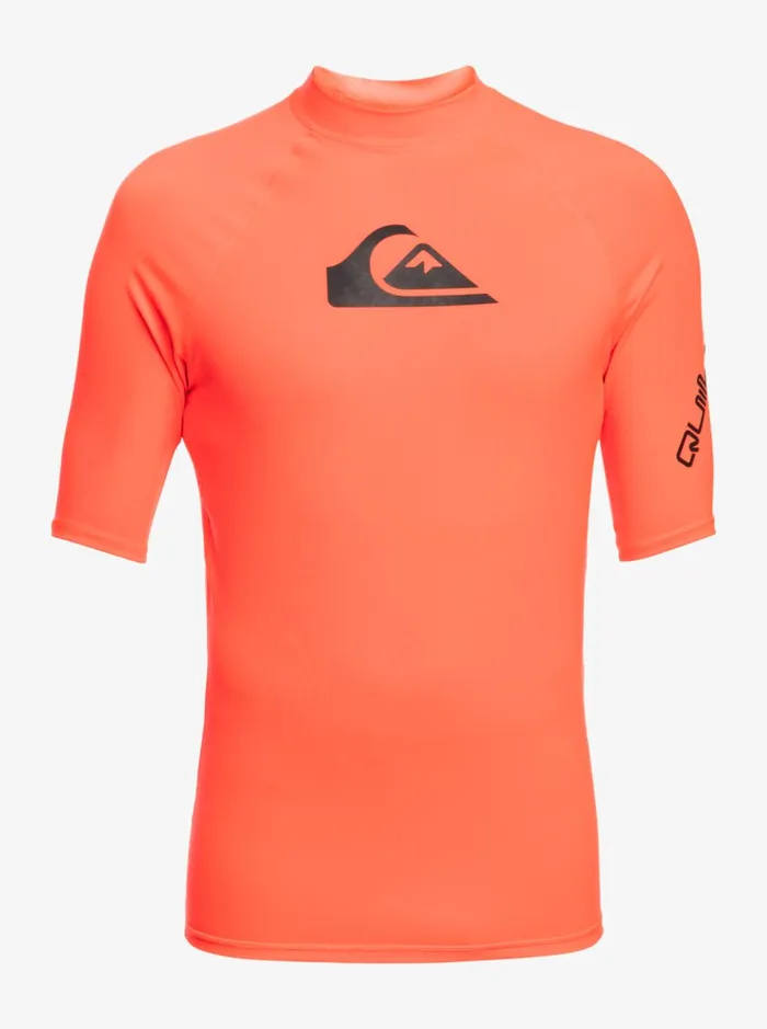 Men Quiksilver Rashguards All Time Short Sleeve UPF 50 Rashguard Fiery Coral