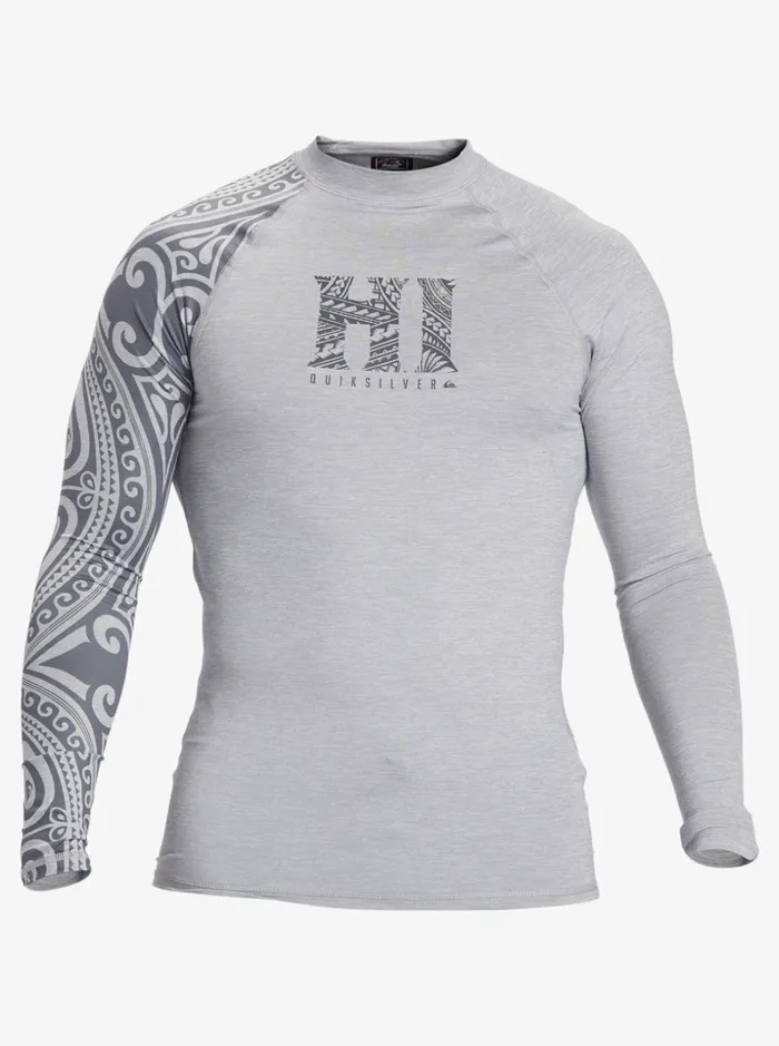 Men Quiksilver Rashguards Hawaii Big Island UPF 50 Long Sleeve Surf Tee Sleet Heather