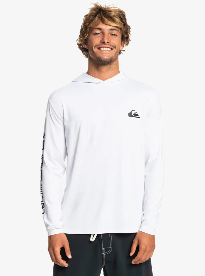 Men Quiksilver Rashguards Omni Session UPF 50 Long Sleeve Surf Tee White