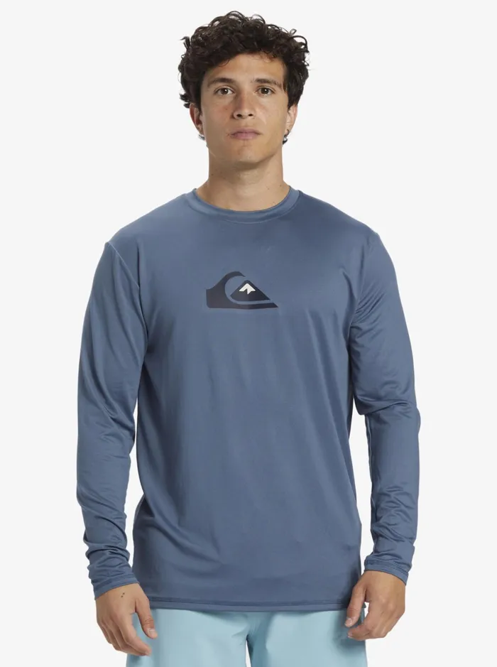 Men Quiksilver Rashguards Solid Streak Long Sleeve UPF 50 Surf Tee Bering Sea