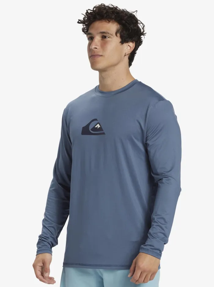 Men Quiksilver Rashguards Solid Streak Long Sleeve UPF 50 Surf Tee Bering Sea