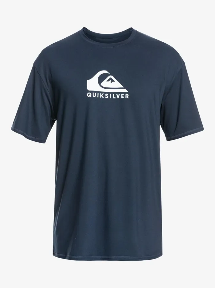 Men Quiksilver Rashguards Solid Streak Short Sleeve UPF 50 Surf TShirt Navy Blazer