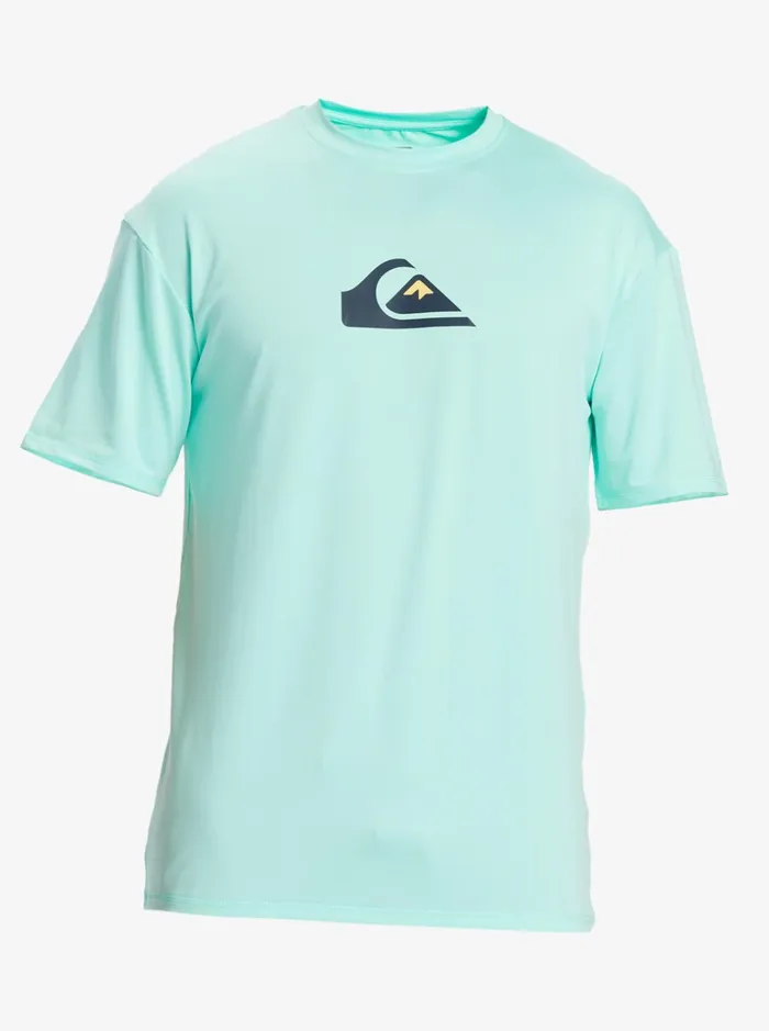 Men Quiksilver Rashguards Solid Streak Short Sleeve UPF 50 Surf Tee Beach Glass