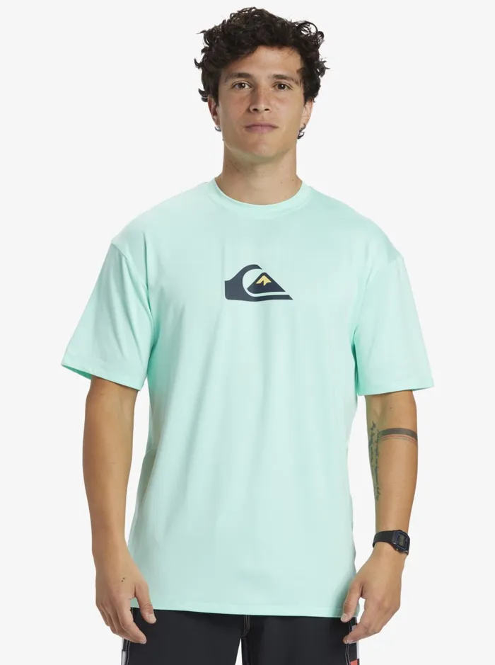 Men Quiksilver Rashguards Solid Streak Short Sleeve UPF 50 Surf Tee Beach Glass Men Quiksilver Rashguards Solid Streak Short Sleeve UPF 50 Surf Tee Beach Glass