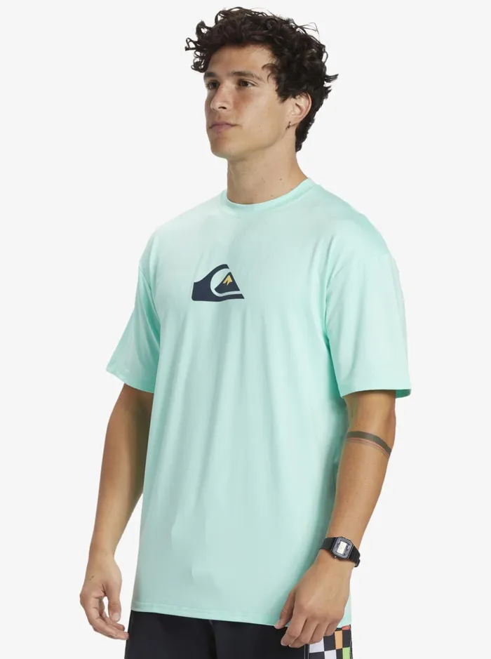 Men Quiksilver Rashguards Solid Streak Short Sleeve UPF 50 Surf Tee Beach Glass Men Quiksilver Rashguards Solid Streak Short Sleeve UPF 50 Surf Tee Beach Glass