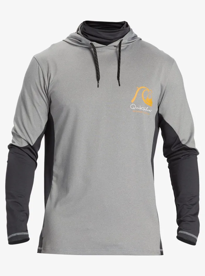Men Quiksilver Rashguards Waterman Angler Hooded UPF 50 Long Sleeve Surf Tee Sharkskin