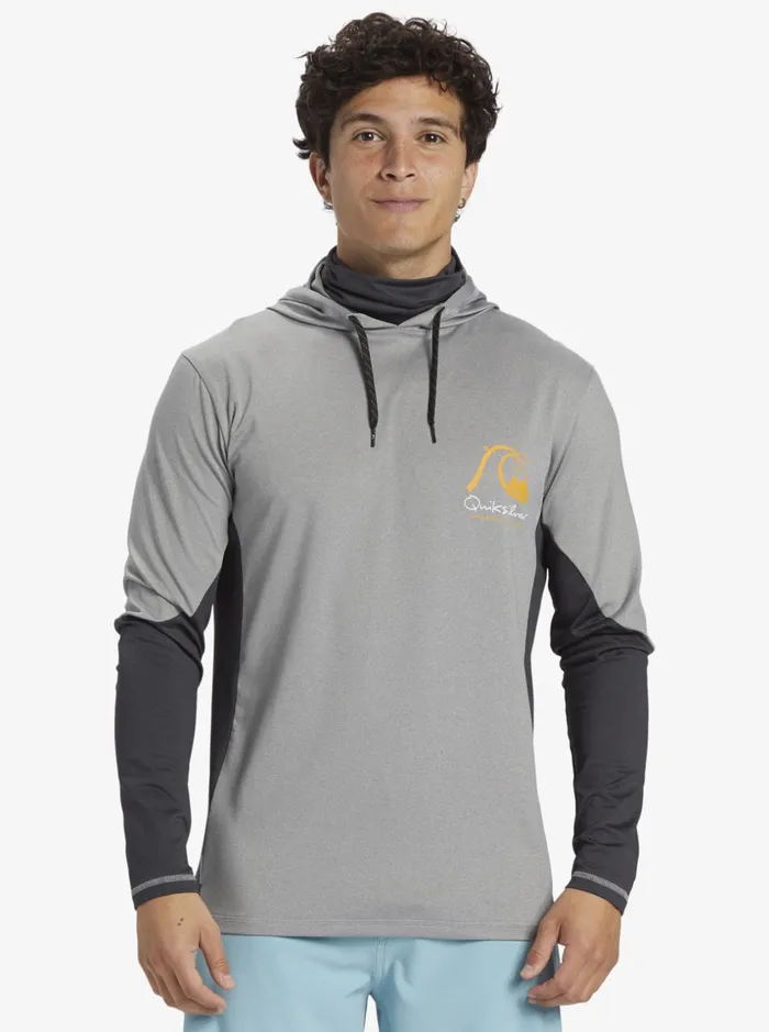 Men Quiksilver Rashguards Waterman Angler Hooded UPF 50 Long Sleeve Surf Tee Sharkskin Men Quiksilver Rashguards Waterman Angler Hooded UPF 50 Long Sleeve Surf Tee Sharkskin