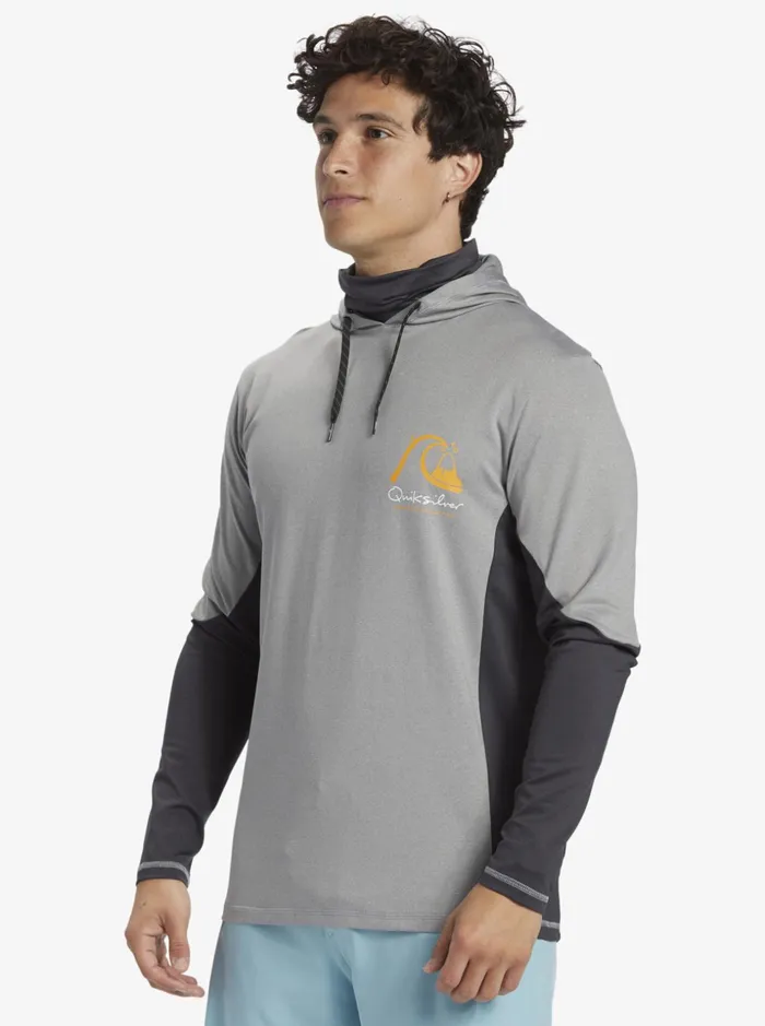 Men Quiksilver Rashguards Waterman Angler Hooded UPF 50 Long Sleeve Surf Tee Sharkskin Men Quiksilver Rashguards Waterman Angler Hooded UPF 50 Long Sleeve Surf Tee Sharkskin