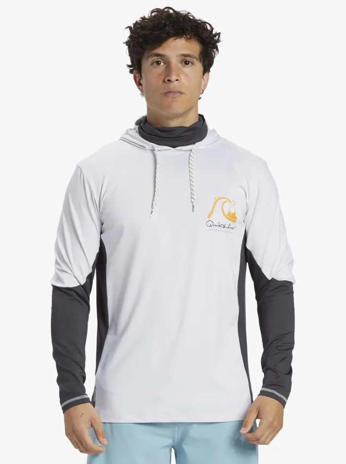 Men Quiksilver Rashguards Waterman Angler Hooded UPF 50 Long Sleeve Surf Tee White Men Quiksilver Rashguards Waterman Angler Hooded UPF 50 Long Sleeve Surf Tee White