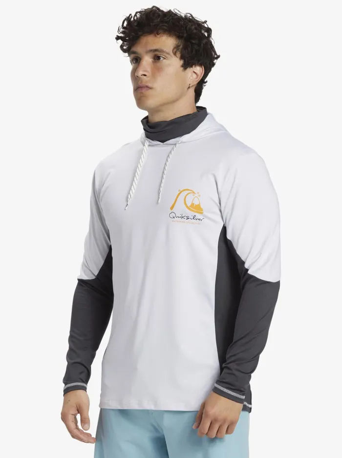 Men Quiksilver Rashguards Waterman Angler Hooded UPF 50 Long Sleeve Surf Tee White Men Quiksilver Rashguards Waterman Angler Hooded UPF 50 Long Sleeve Surf Tee White
