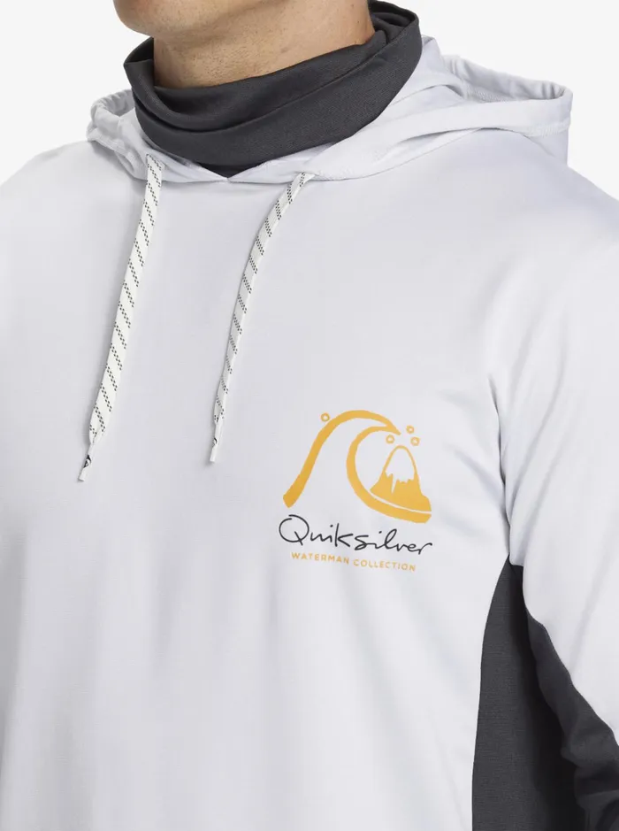 Men Quiksilver Rashguards Waterman Angler Hooded UPF 50 Long Sleeve Surf Tee White Men Quiksilver Rashguards Waterman Angler Hooded UPF 50 Long Sleeve Surf Tee White