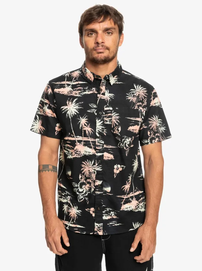 Men Quiksilver Shirts and Polos Airflow Cotton Short Sleeve Shirt Black Airflow Men Quiksilver Shirts and Polos Airflow Cotton Short Sleeve Shirt Black Airflow