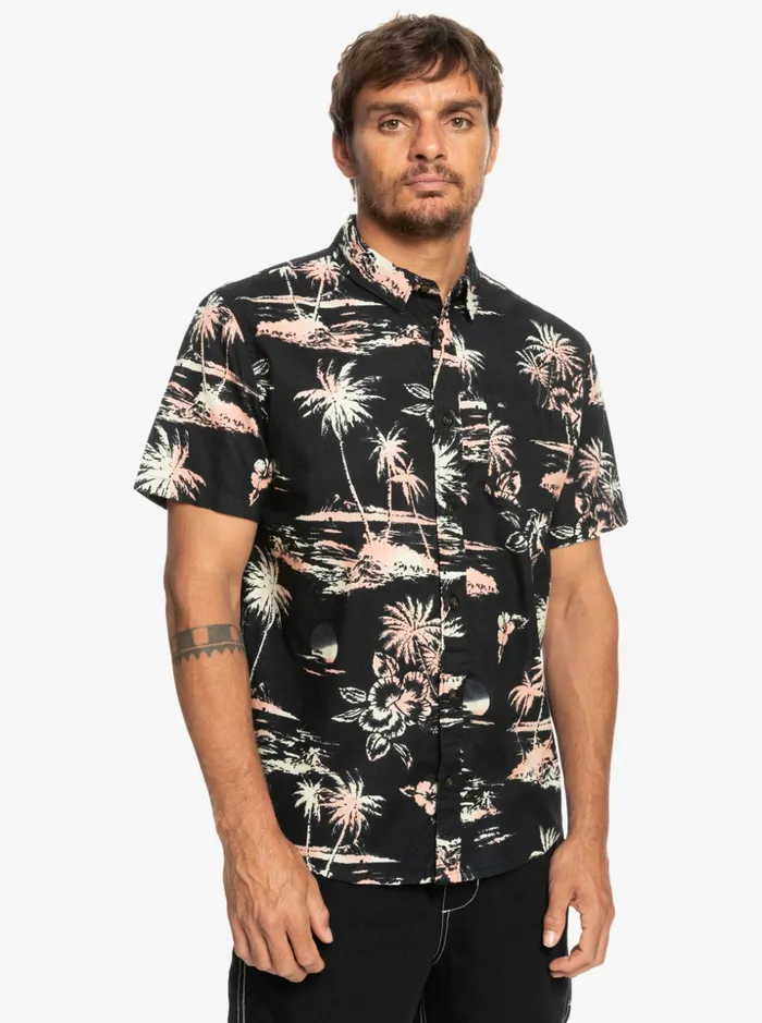 Men Quiksilver Shirts and Polos Airflow Cotton Short Sleeve Shirt Black Airflow Men Quiksilver Shirts and Polos Airflow Cotton Short Sleeve Shirt Black Airflow