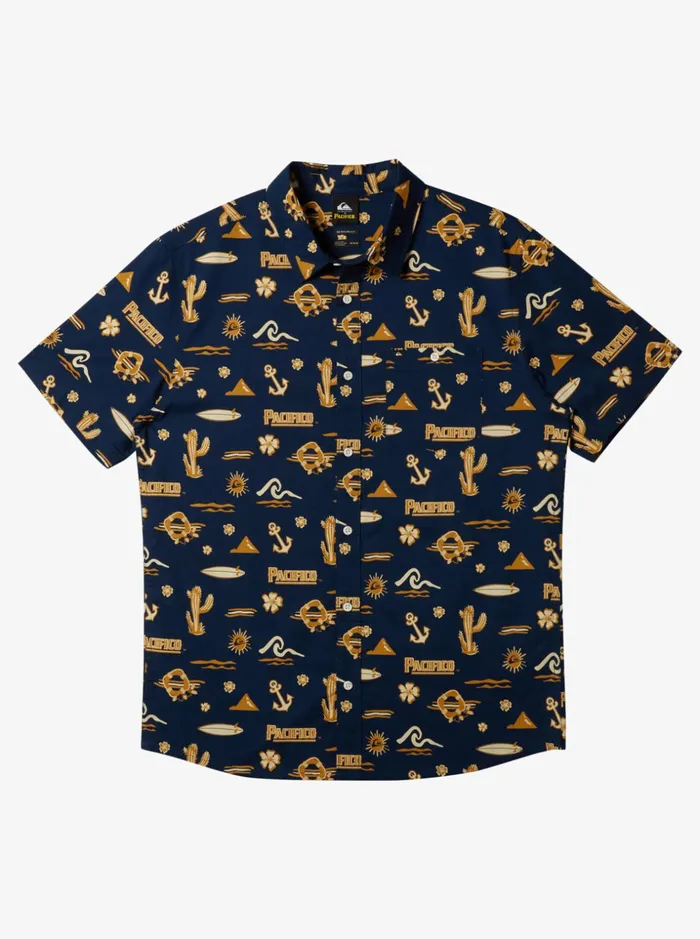 Men Quiksilver Shirts and Polos Quiksilver X Pacifico Short Sleeve Shirt Navy Blazer