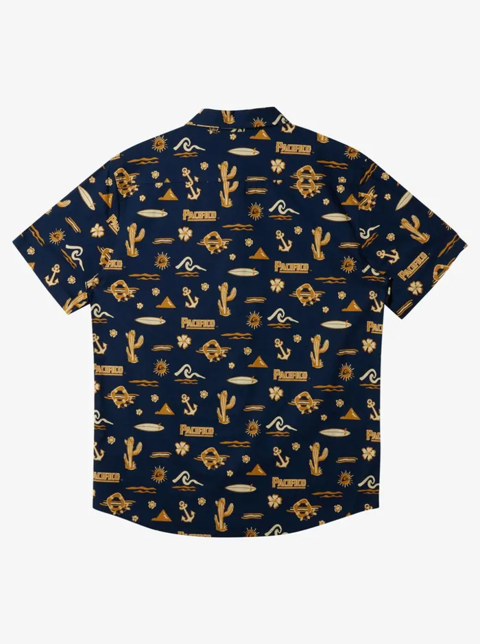 Men Quiksilver Shirts and Polos Quiksilver X Pacifico Short Sleeve Shirt Navy Blazer