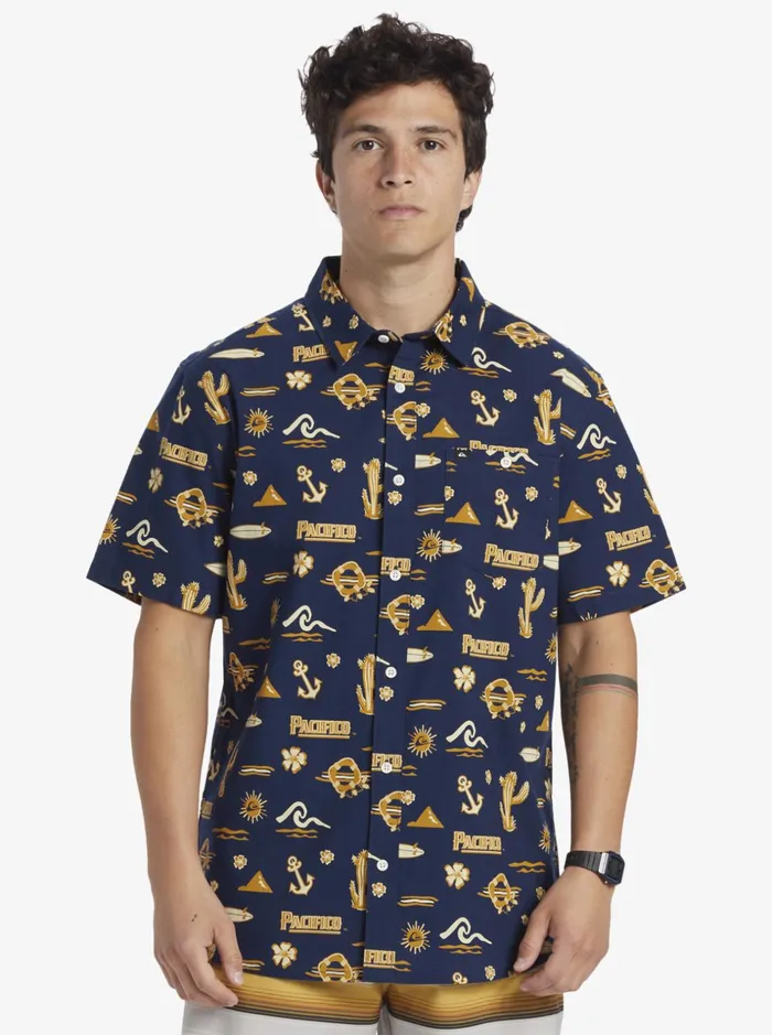Men Quiksilver Shirts and Polos Quiksilver X Pacifico Short Sleeve Shirt Navy Blazer