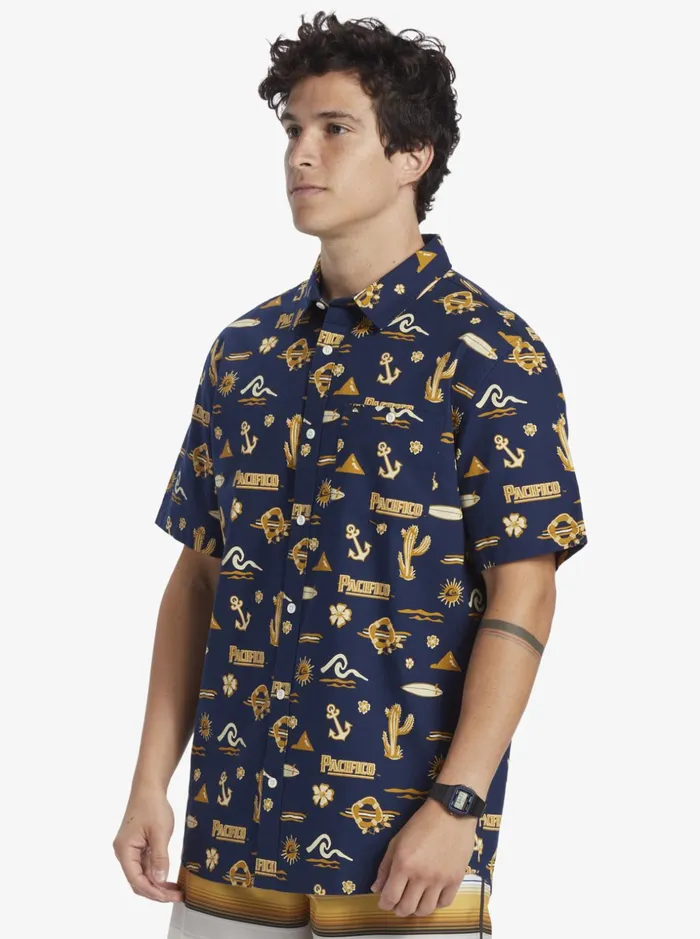 Men Quiksilver Shirts and Polos Quiksilver X Pacifico Short Sleeve Shirt Navy Blazer