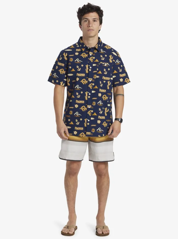 Men Quiksilver Shirts and Polos Quiksilver X Pacifico Short Sleeve Shirt Navy Blazer